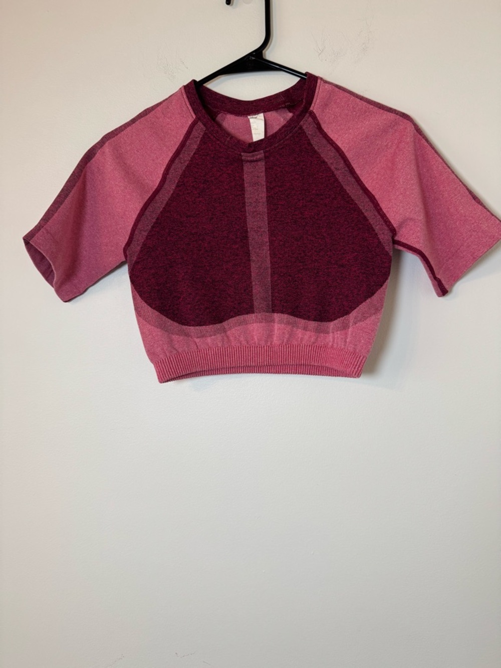 Fabletics Seamless Crop Top Pink Colorblock Short Sleeve M